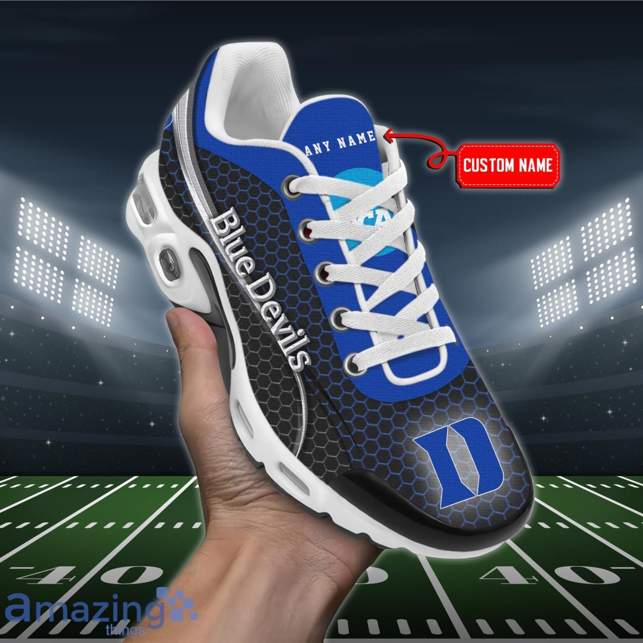 Personalized Duke Blue Devils Team Logo Hexagon Pattern Team Color TN Air Max Shoes Air Cushion Sneakers