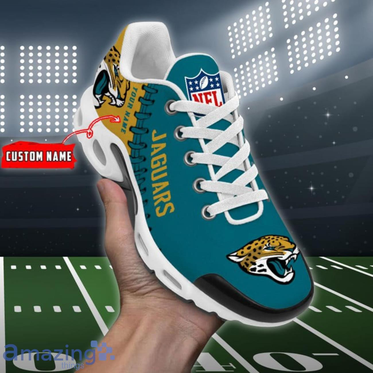 Personalized Jacksonville JaguarsTeam Logo Rugby Ball Pattern TN Air Max Shoes Air Cushion Sneakers
