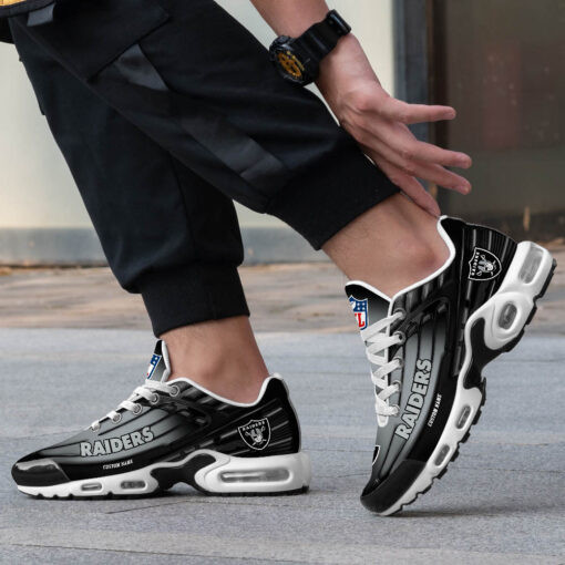 Personalized Las Vegas Raiders Black And Team Color Stripes Black TN Air Max Shoes Air Cushion Sneakers