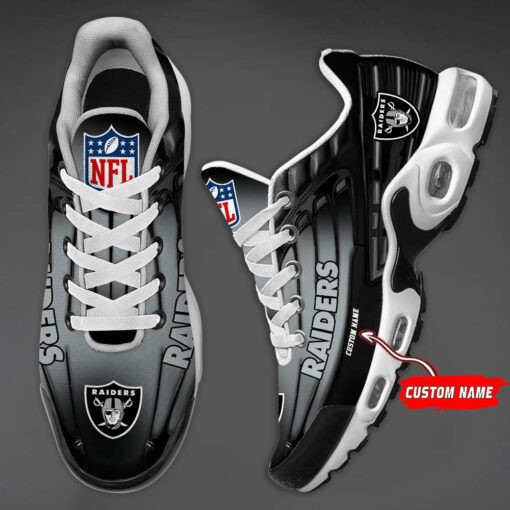 Personalized Las Vegas Raiders Black And Team Color Stripes Black TN Air Max Shoes Air Cushion Sneakers