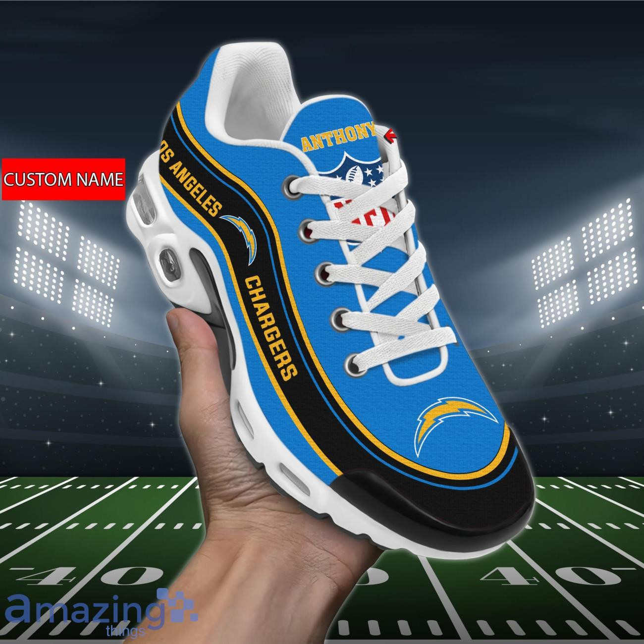 Personalized Los Angeles Chargers Team Logo Team Name On Black TN Air Max Shoes Air Cushion Sneakers