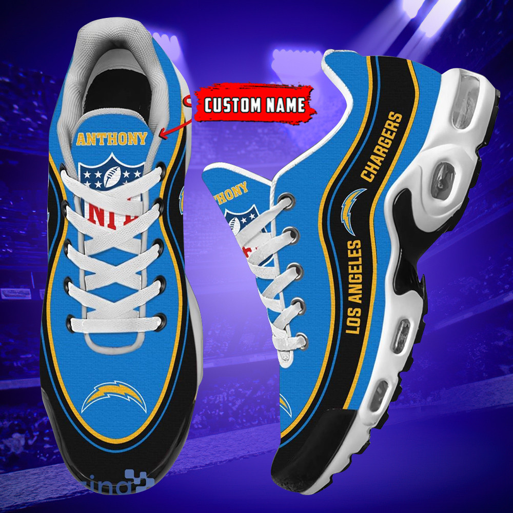 Personalized Los Angeles ChargersTeam Logo Team Name On Black TN Air Max Shoes Air Cushion Sneakers