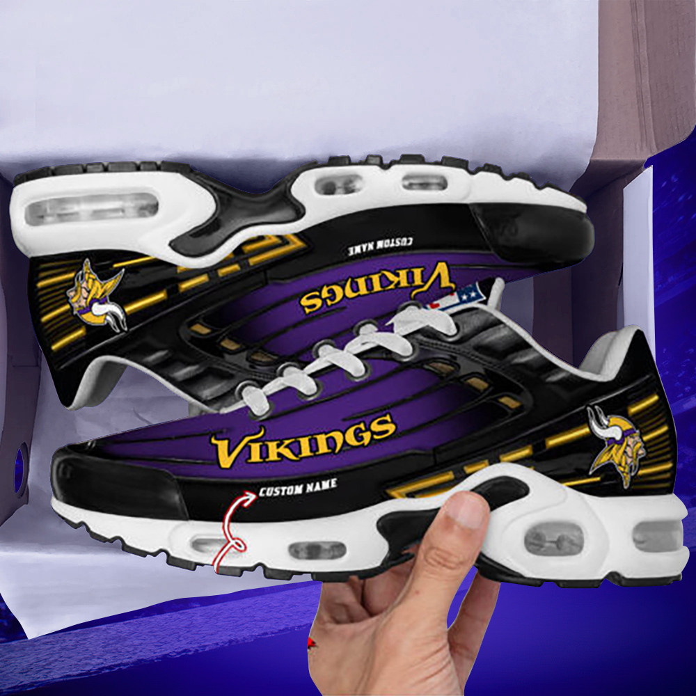 Personalized Minnesota VikingsBlack And Team Color Stripes Black TN Air Max Shoes Air Cushion Sneakers
