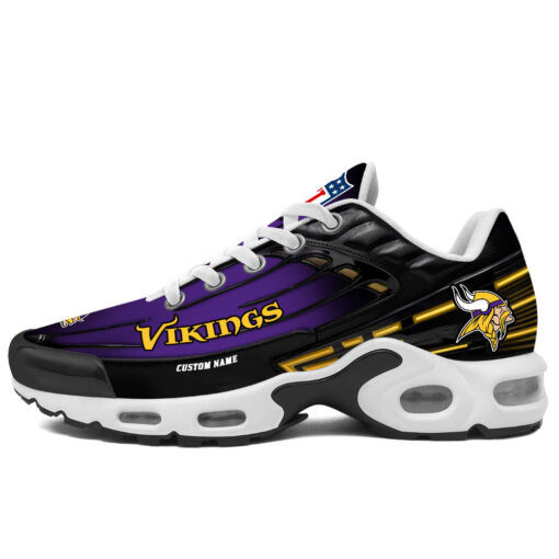 Personalized Minnesota VikingsBlack And Team Color Stripes Black TN Air Max Shoes Air Cushion Sneakers