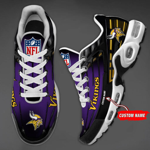Personalized Minnesota VikingsBlack And Team Color Stripes Black TN Air Max Shoes Air Cushion Sneakers