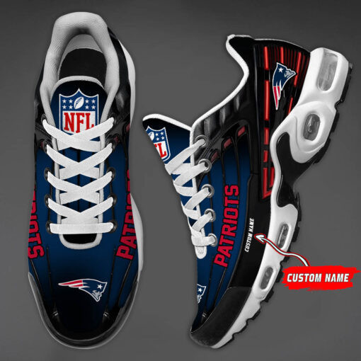 Personalized New England Patriots Black And Team Color Stripes Black TN Shoes Air Cushion Sneakers