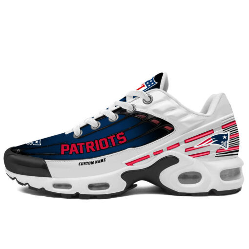 Personalized New England Patriots Black And Team Color Stripes White TN Air Max Shoes Air Cushion Sneakers