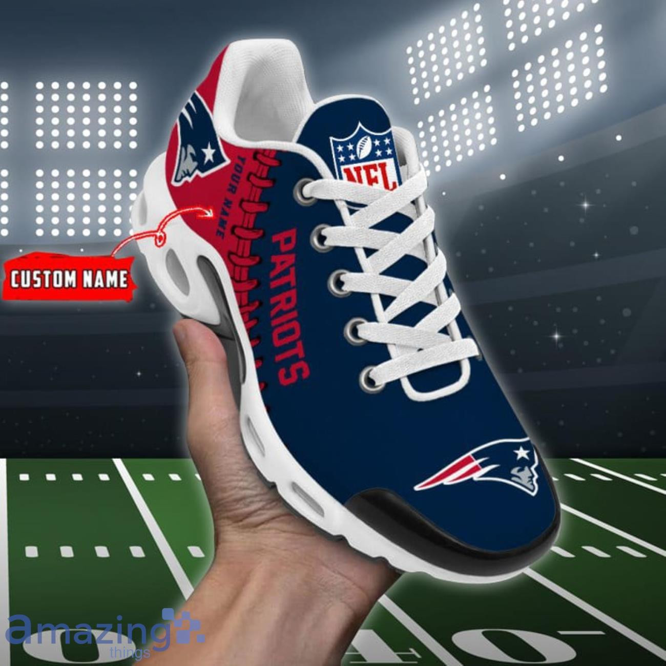 Personalized New England Patriots Team Logo Rugby Ball Pattern TN Air Max Shoes Air Cushion Sneakers