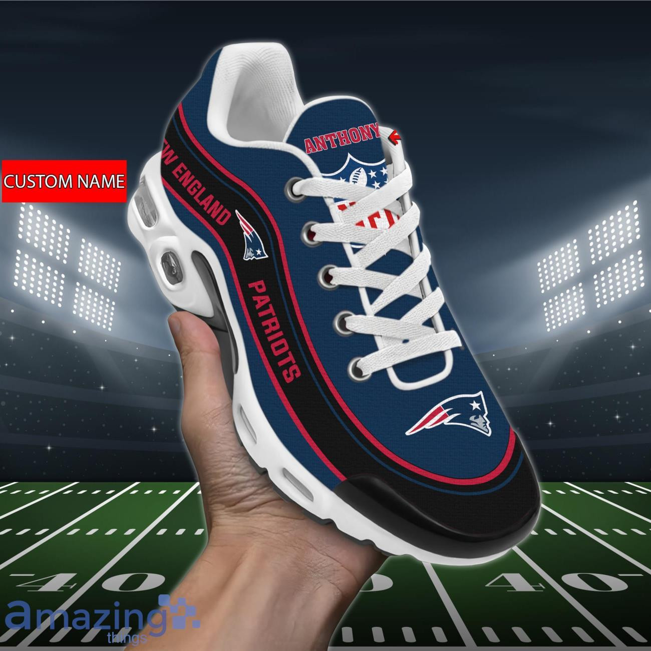 Personalized New England Patriots Team Logo Team Name On Black TN Shoes Air Cushion Sneakers