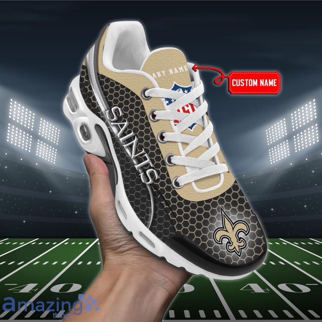 Personalized New Orleans Saints Team Logo Hexagon Pattern Team Color TN Shoes Air Cushion Sneakers
