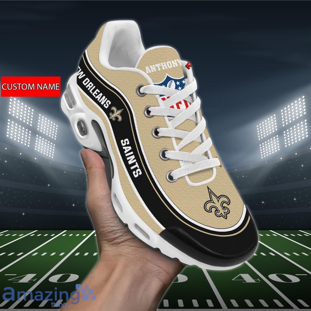 Personalized New Orleans Saints Team Logo Team Name On Black TN Shoes Air Cushion Sneakers