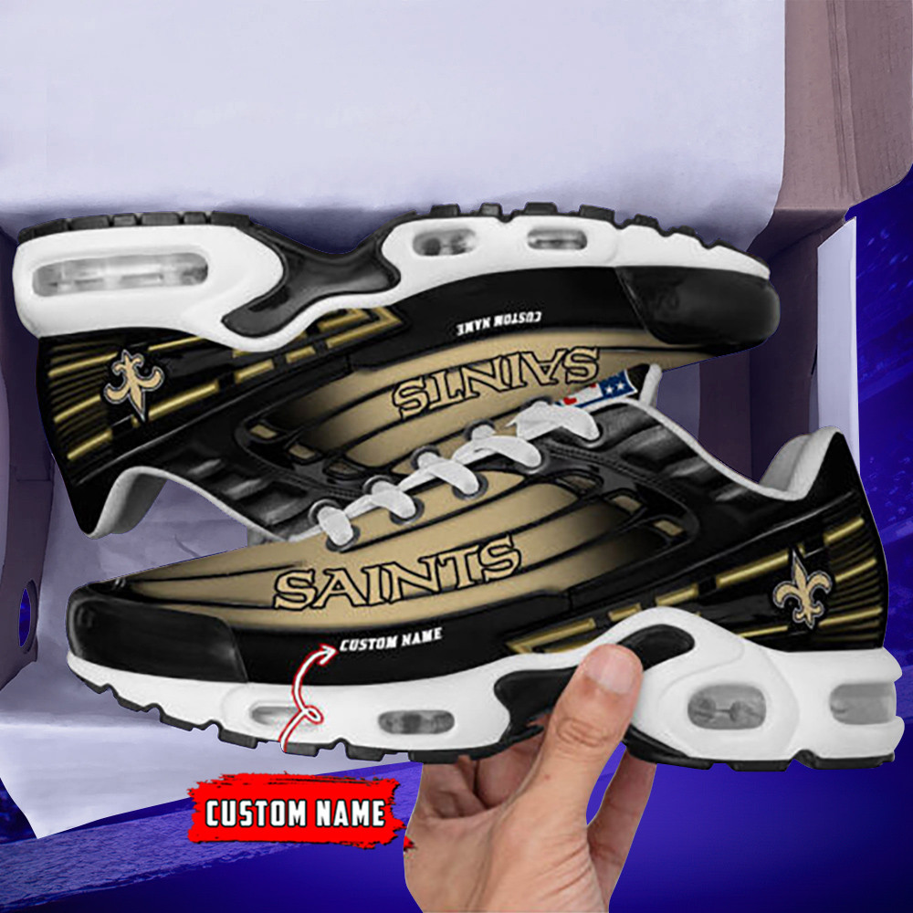 Personalized New Orleans SaintsBlack And Team Color Stripes Black TN Air Max Shoes Air Cushion Sneakers