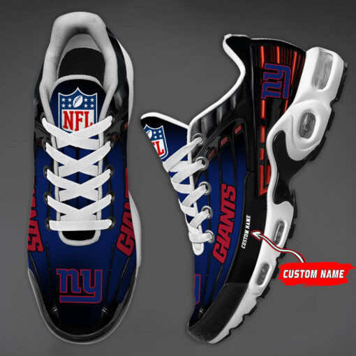 Personalized New York Giants Black And Team Color Stripes Black TN Air Max Shoes Air Cushion Sneakers
