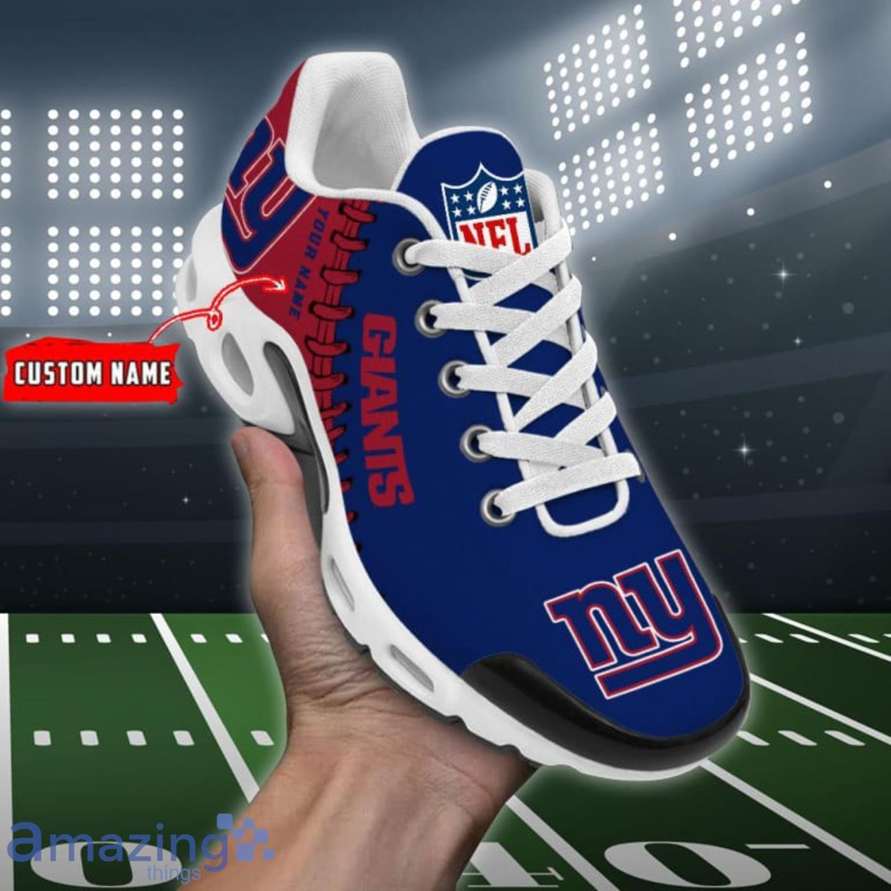 Personalized New York GiantsTeam Logo Rugby Ball Pattern TN Air Max Shoes Air Cushion Sneakers