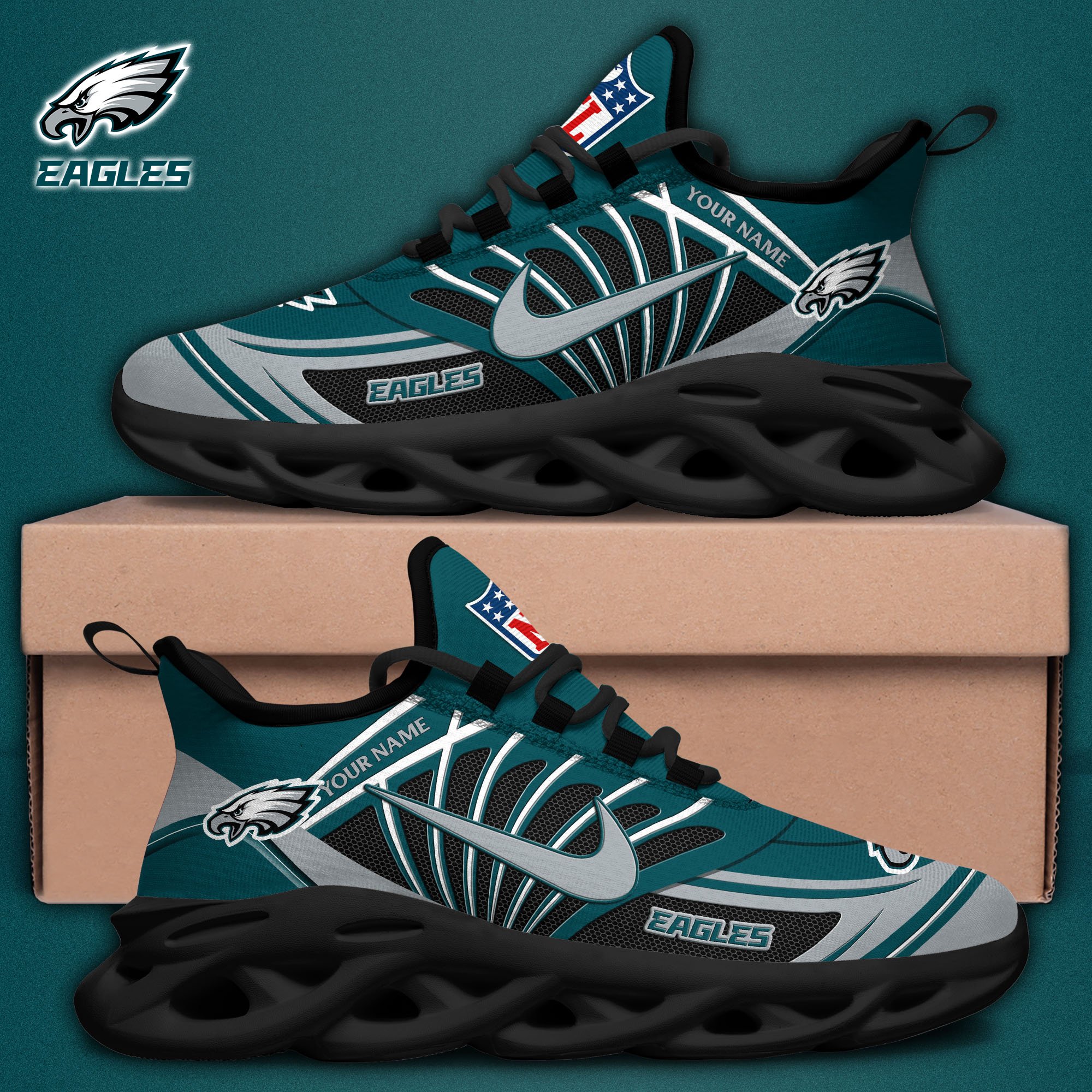 Philadelphia Eagles Black Max Soul Shoes 2026 Versions Custom Name 898
