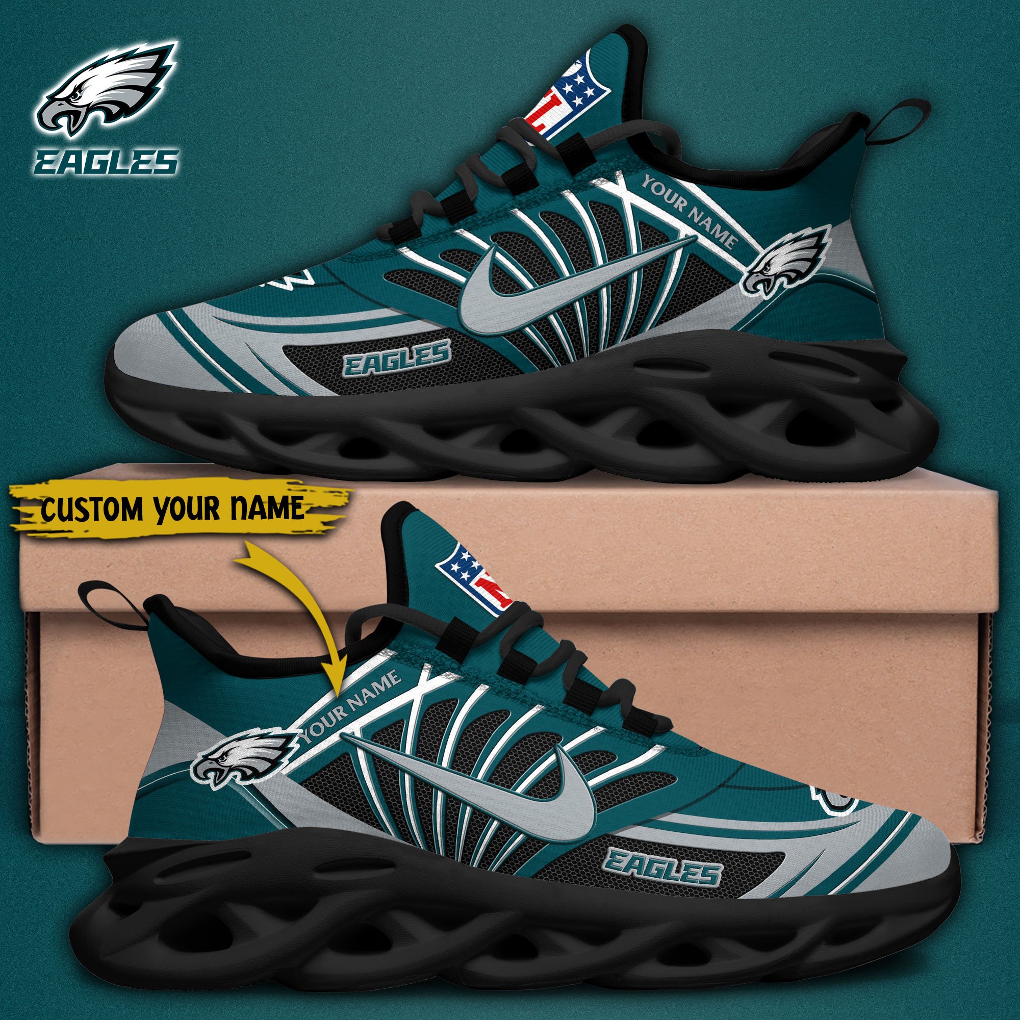 Philadelphia Eagles Black Max Soul Shoes 2026 Versions Custom Name 898