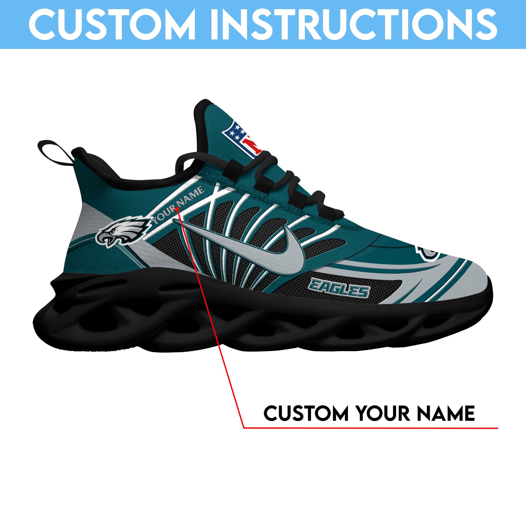 Philadelphia Eagles Black Max Soul Shoes 2026 Versions Custom Name 898