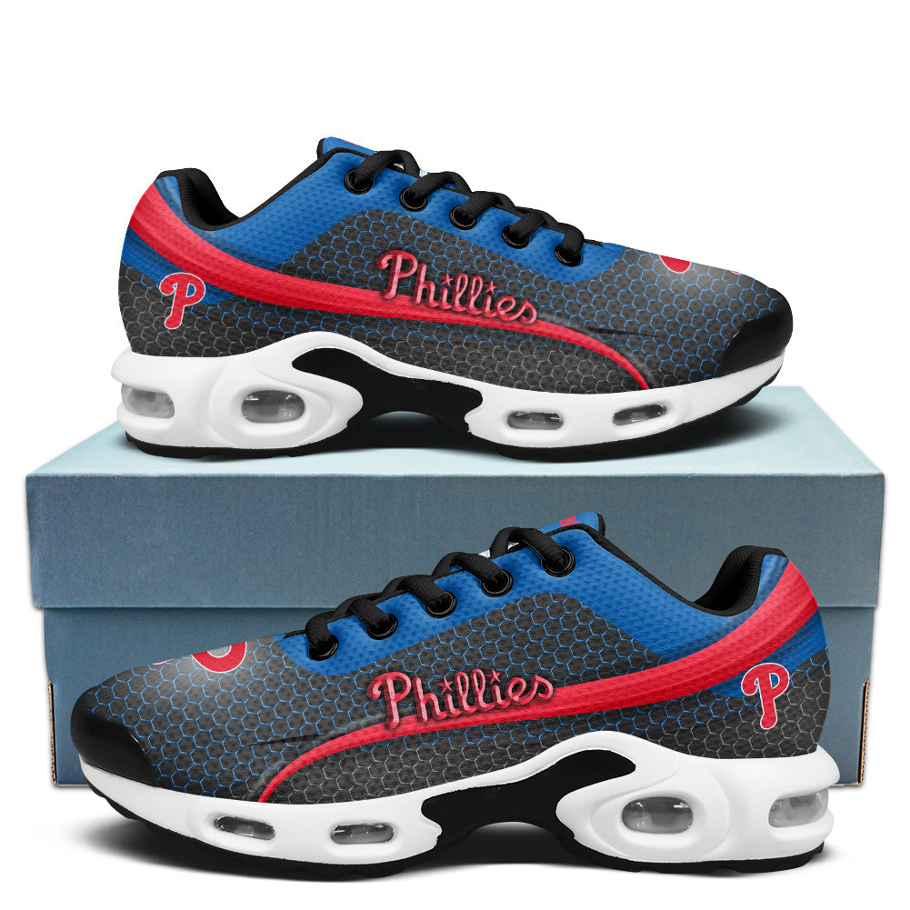 Philadelphia Phillies Personalized Name Team Colors Wave Line Beehive Pattern TN Air Max Shoes Air Cushion Sneakers