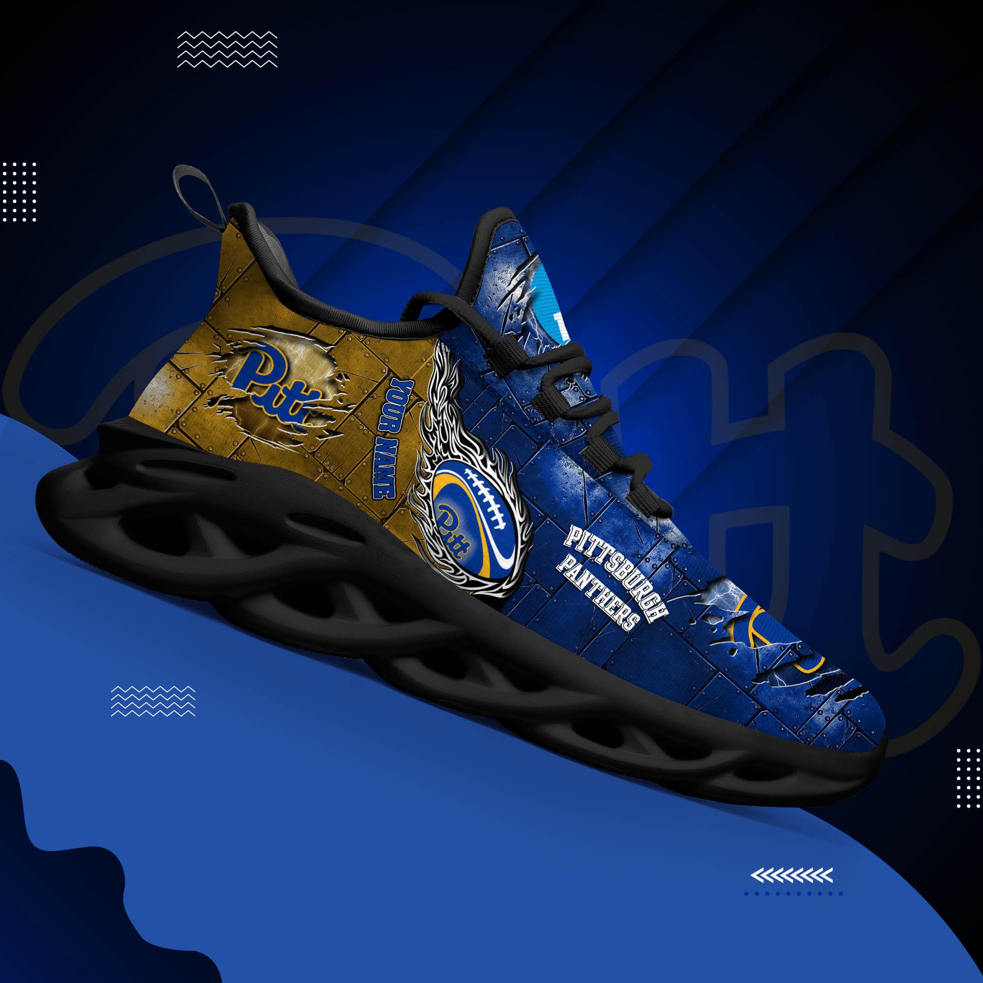 Pittsburgh Panthers Black Max Soul Shoes 2026 Versions, White Max Soul Shoes Custom Your Name PH879