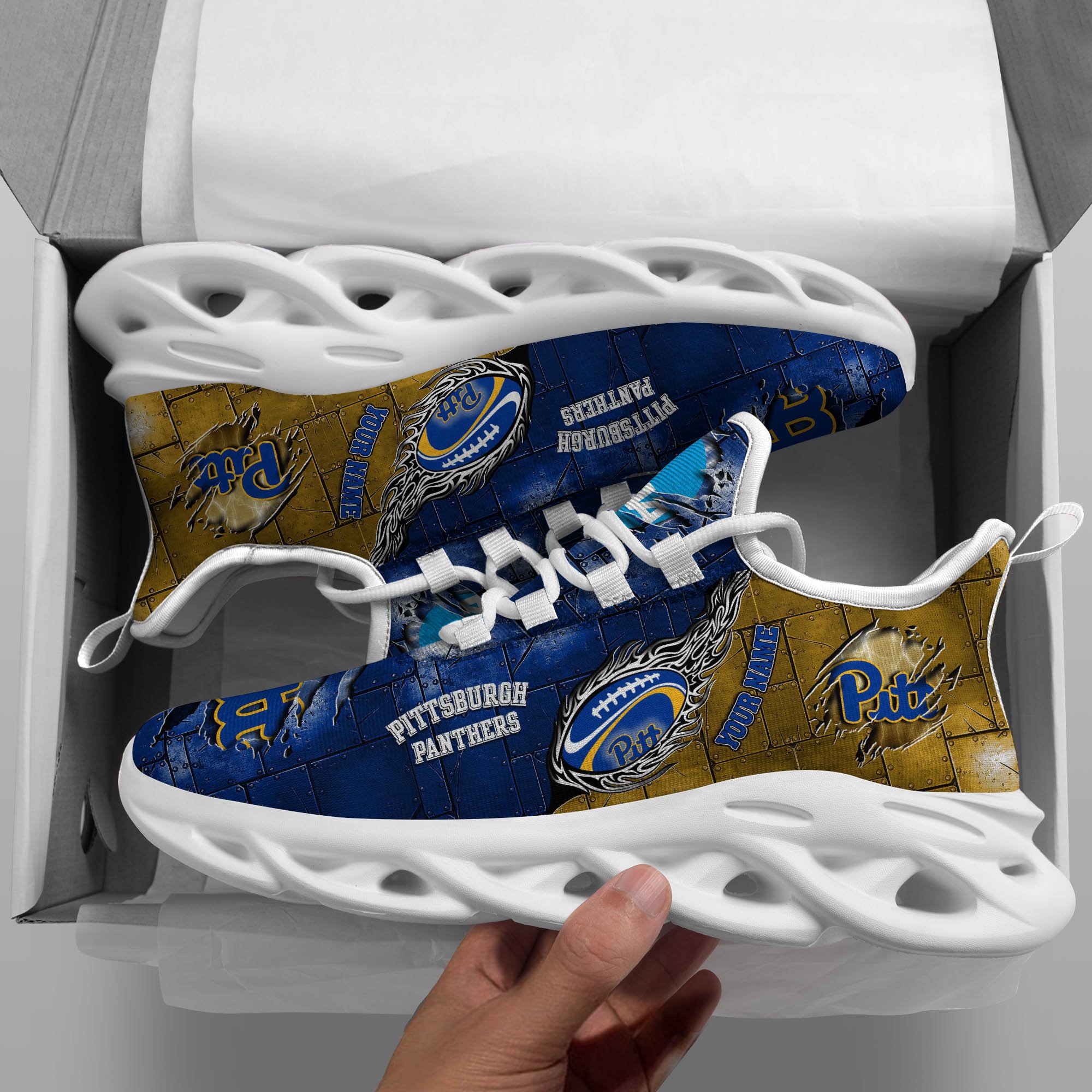 Pittsburgh Panthers Black Max Soul Shoes 2026 Versions, White Max Soul Shoes Custom Your Name PH879