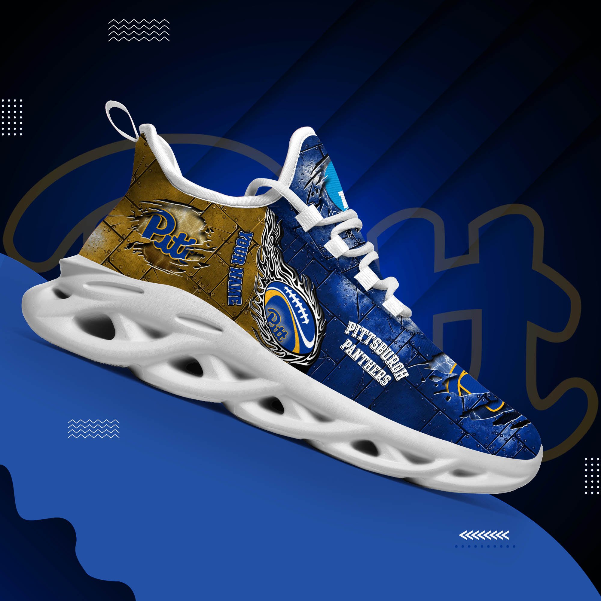 Pittsburgh Panthers Black Max Soul Shoes 2026 Versions, White Max Soul Shoes Custom Your Name PH879