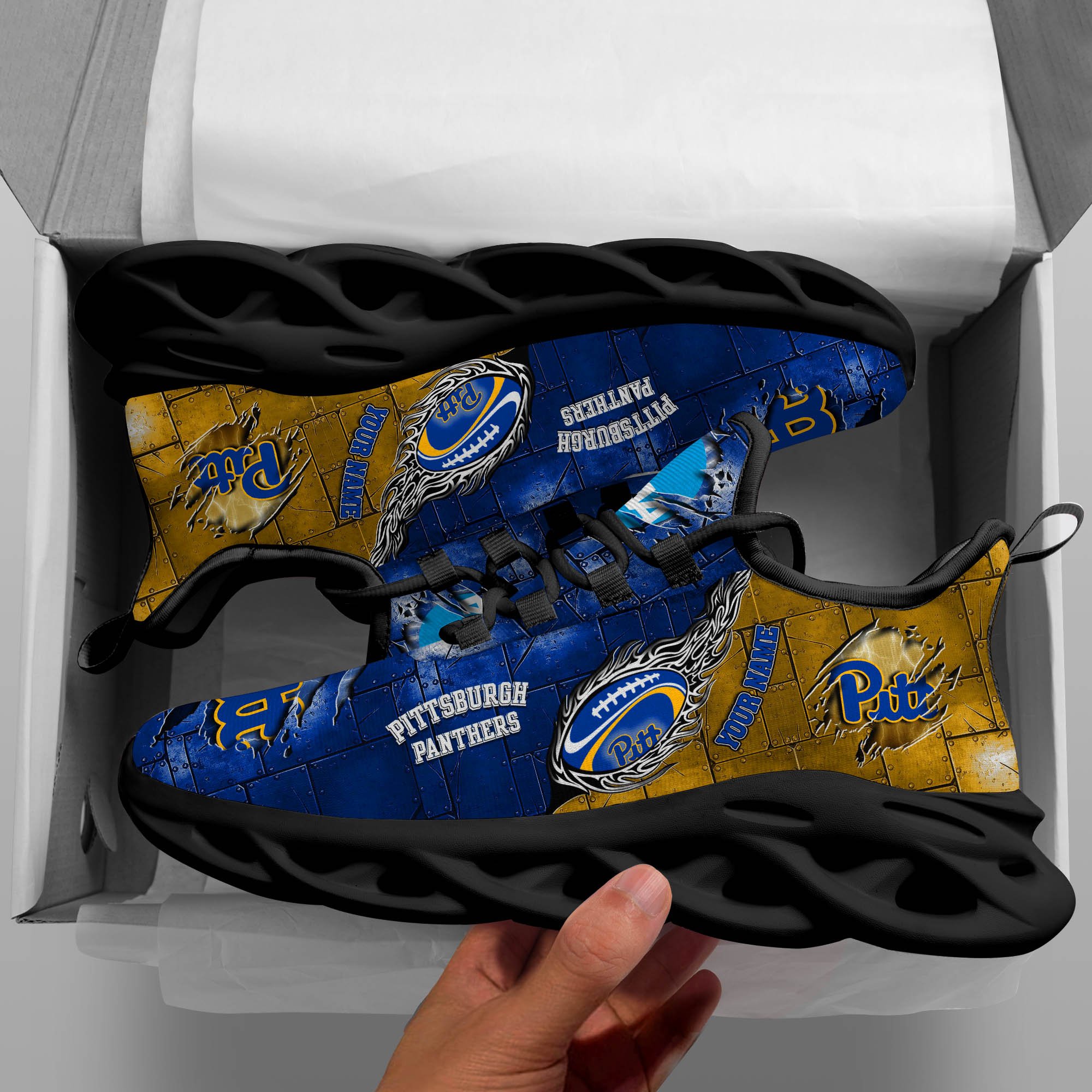 Pittsburgh Panthers Black Max Soul Shoes 2026 Versions, White Max Soul Shoes Custom Your Name PH879