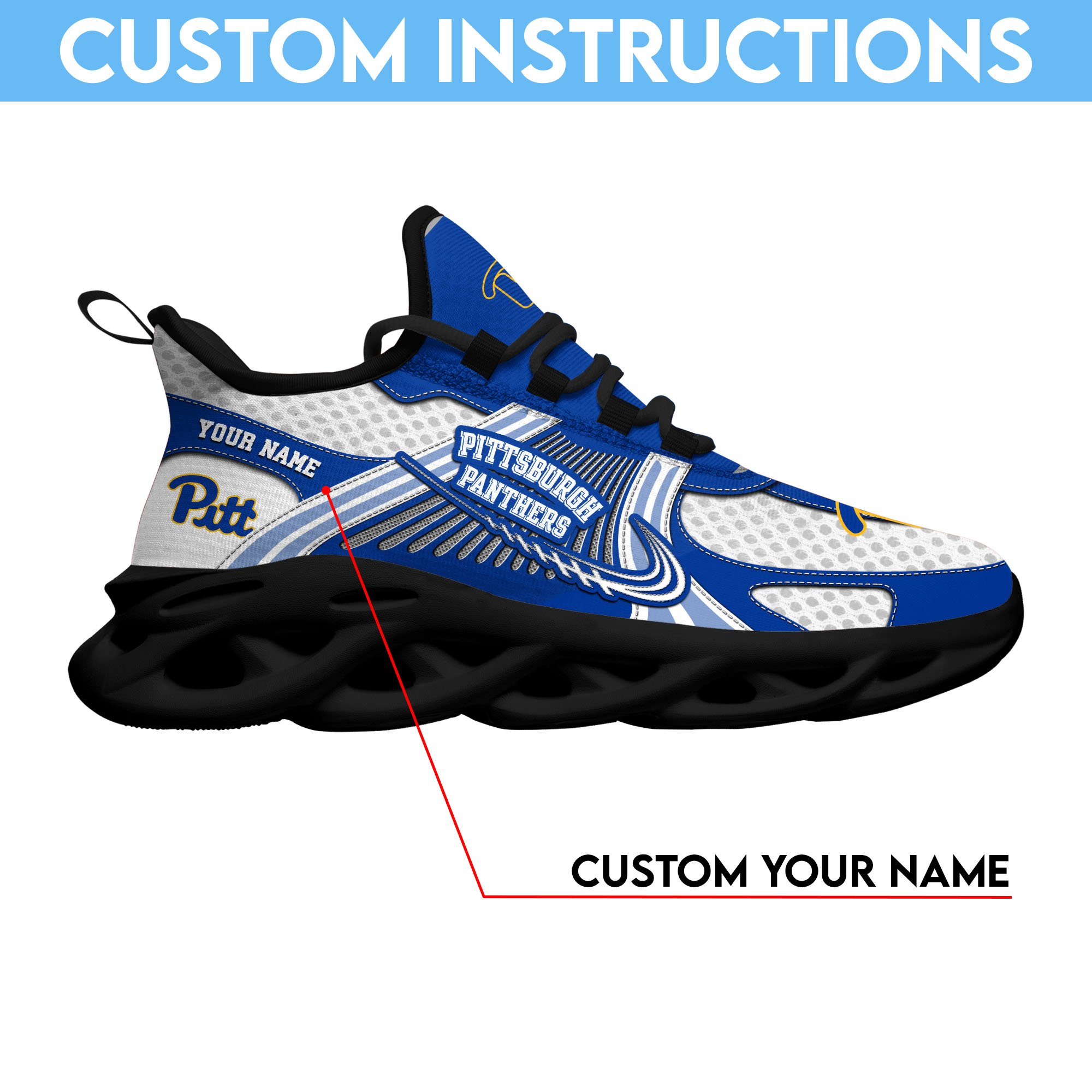 Pittsburgh Panthers Clunky Sneakers Custom Your Name, Sport Sneakers, Sport Gifts For Fan, Gifts For Him