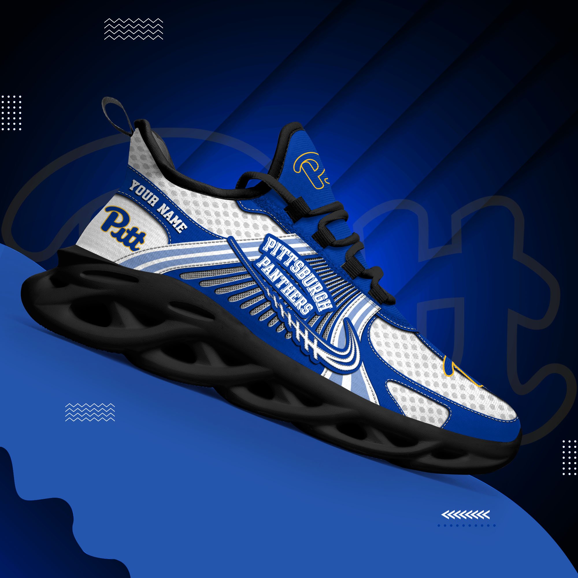 Pittsburgh Panthers Clunky Sneakers Custom Your Name, Sport Sneakers, Sport Gifts For Fan, Gifts For Him