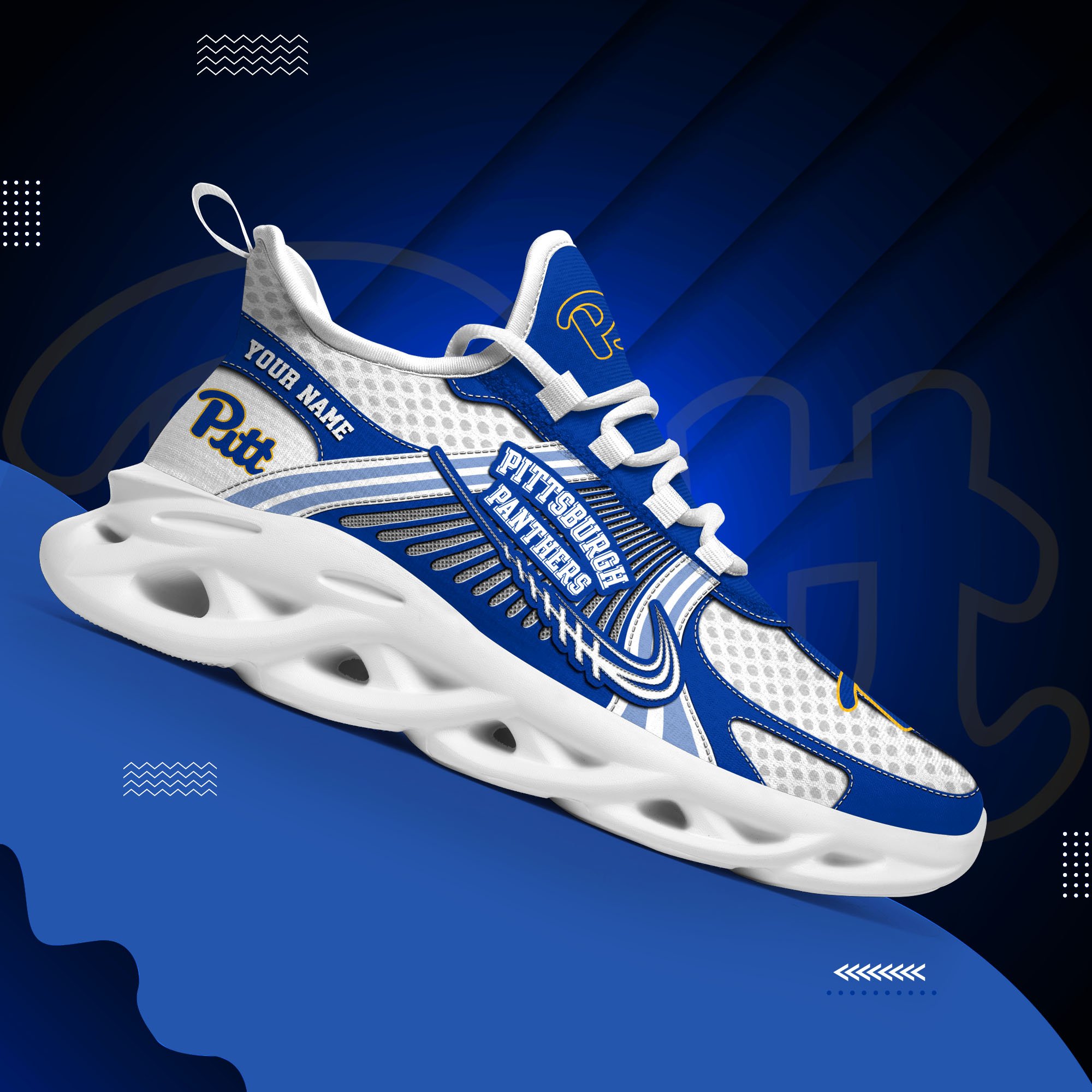 Pittsburgh Panthers Clunky Sneakers Custom Your Name, Sport Sneakers, Sport Gifts For Fan, Gifts For Him