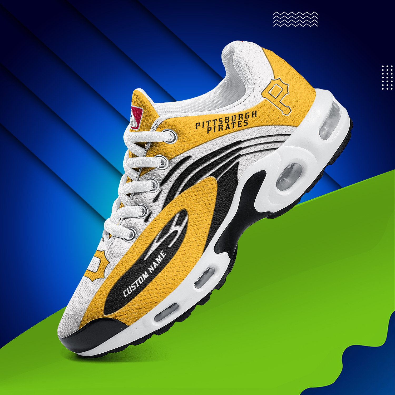 Pittsburgh Pirates Personalized Name Team Logo Mix Colors Wave Line TN Air Max Shoes Air Cushion Sneakers
