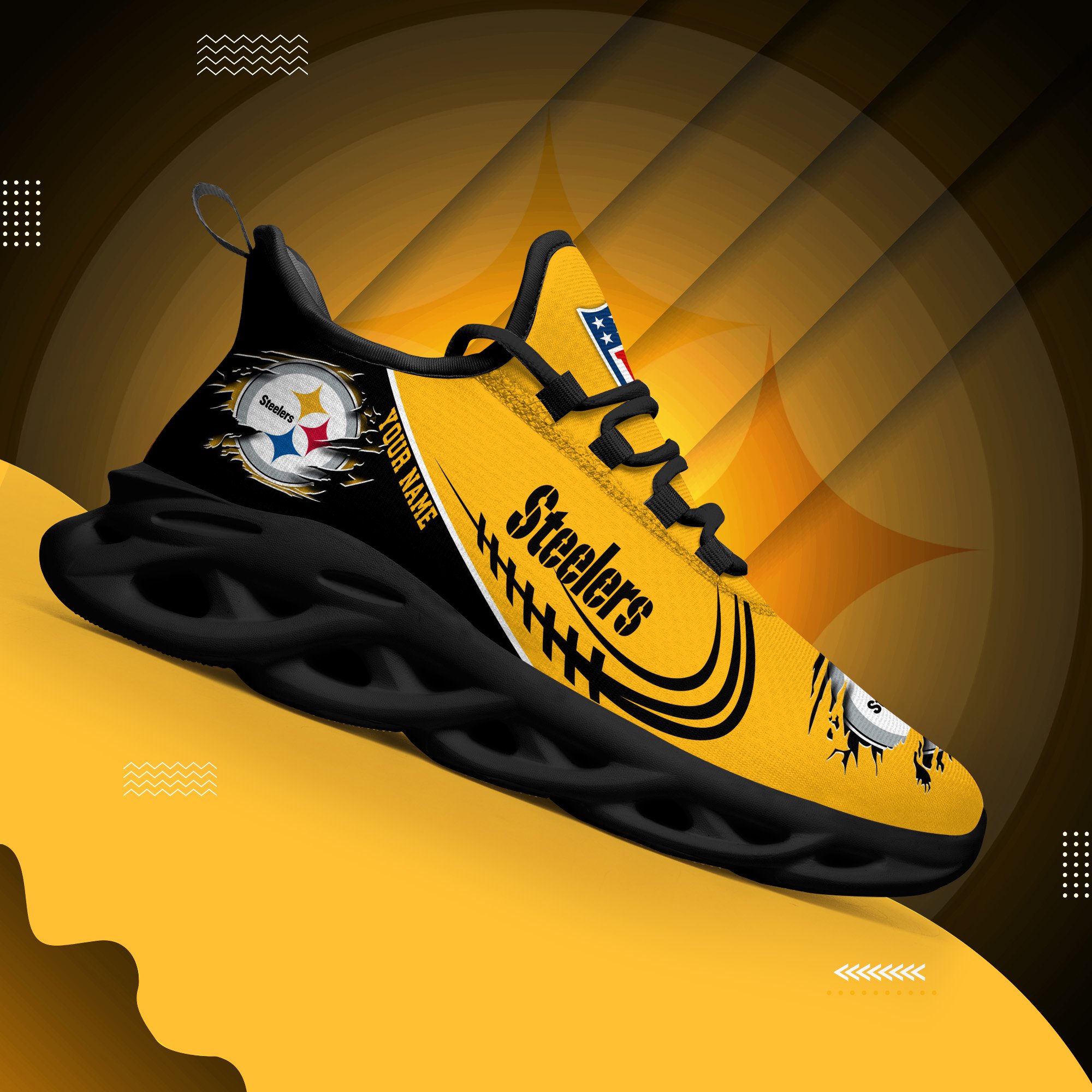Pittsburgh Steelers Black Max Soul Shoes 2026 Versions Custom Name 003