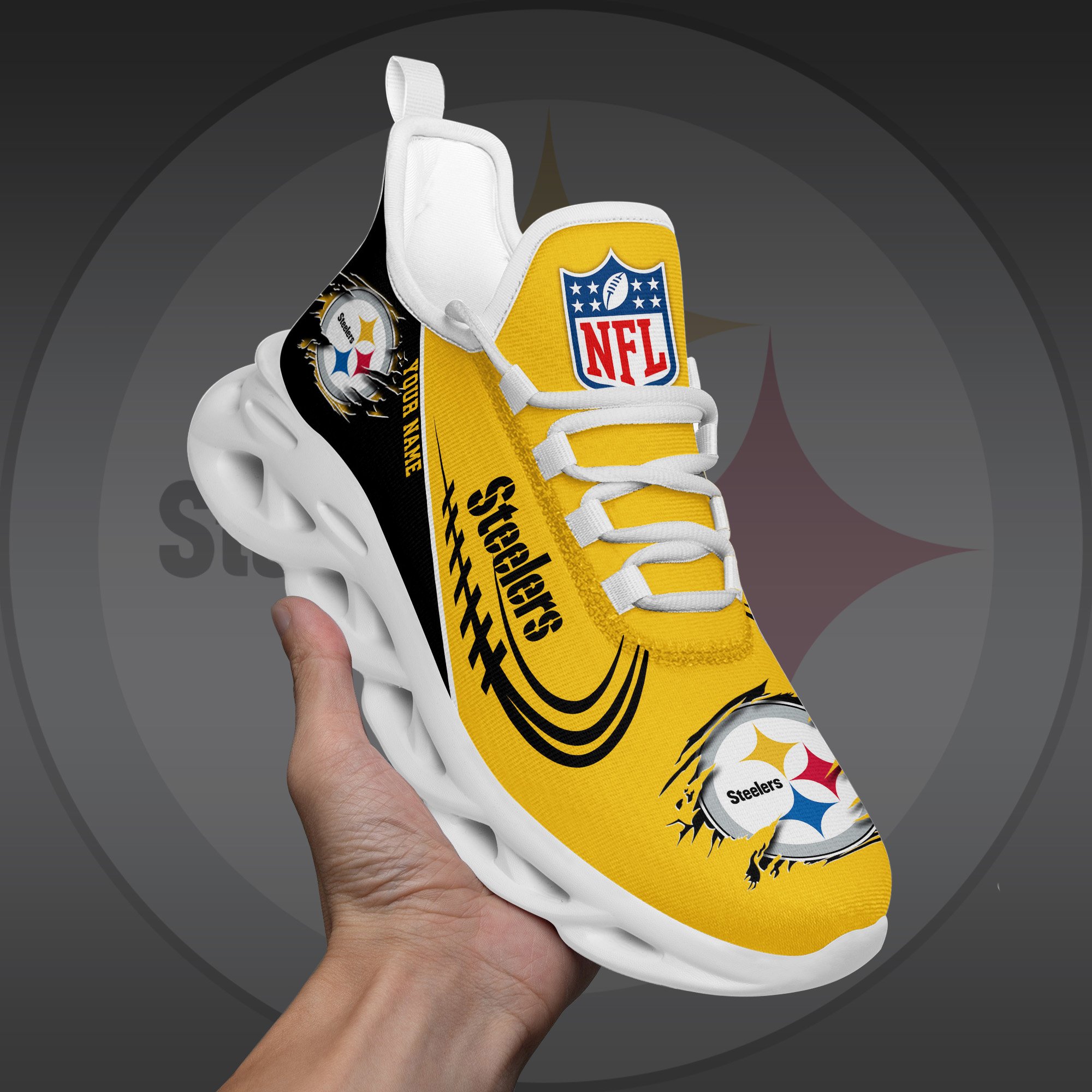 Pittsburgh Steelers Black Max Soul Shoes 2026 Versions Custom Name 003