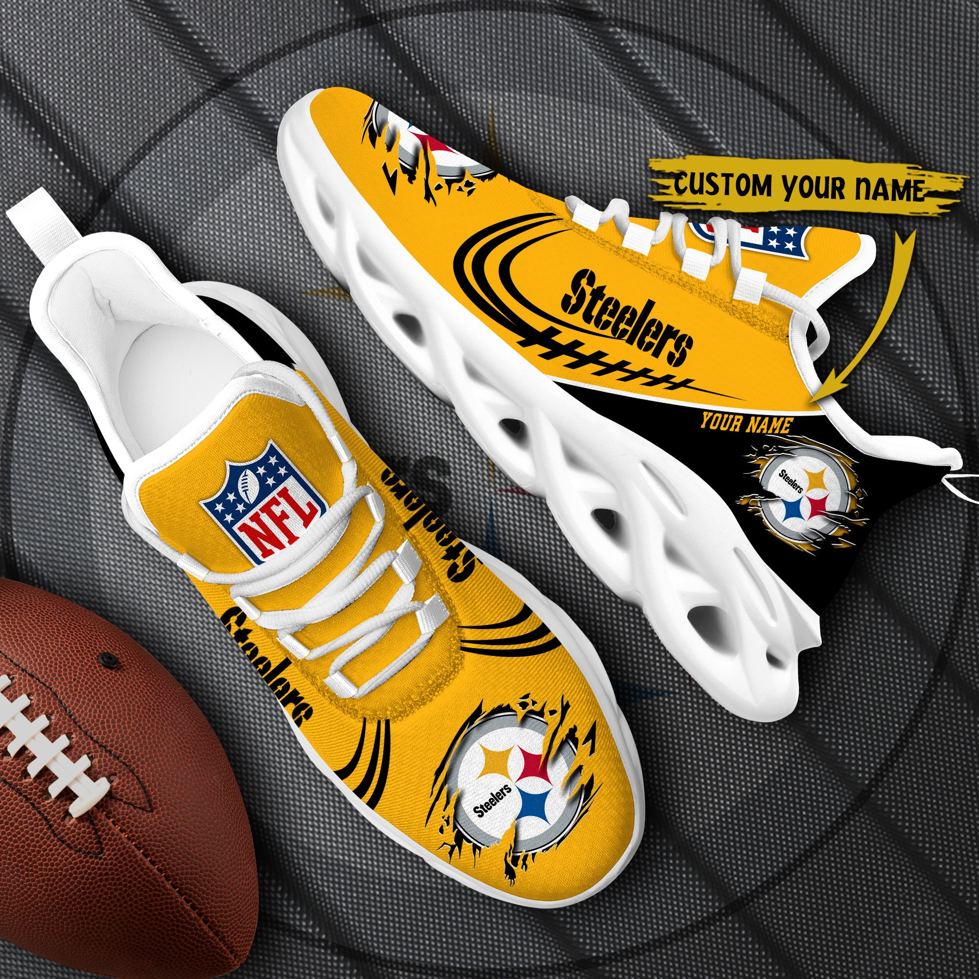 Pittsburgh Steelers Black Max Soul Shoes 2026 Versions Custom Name 003