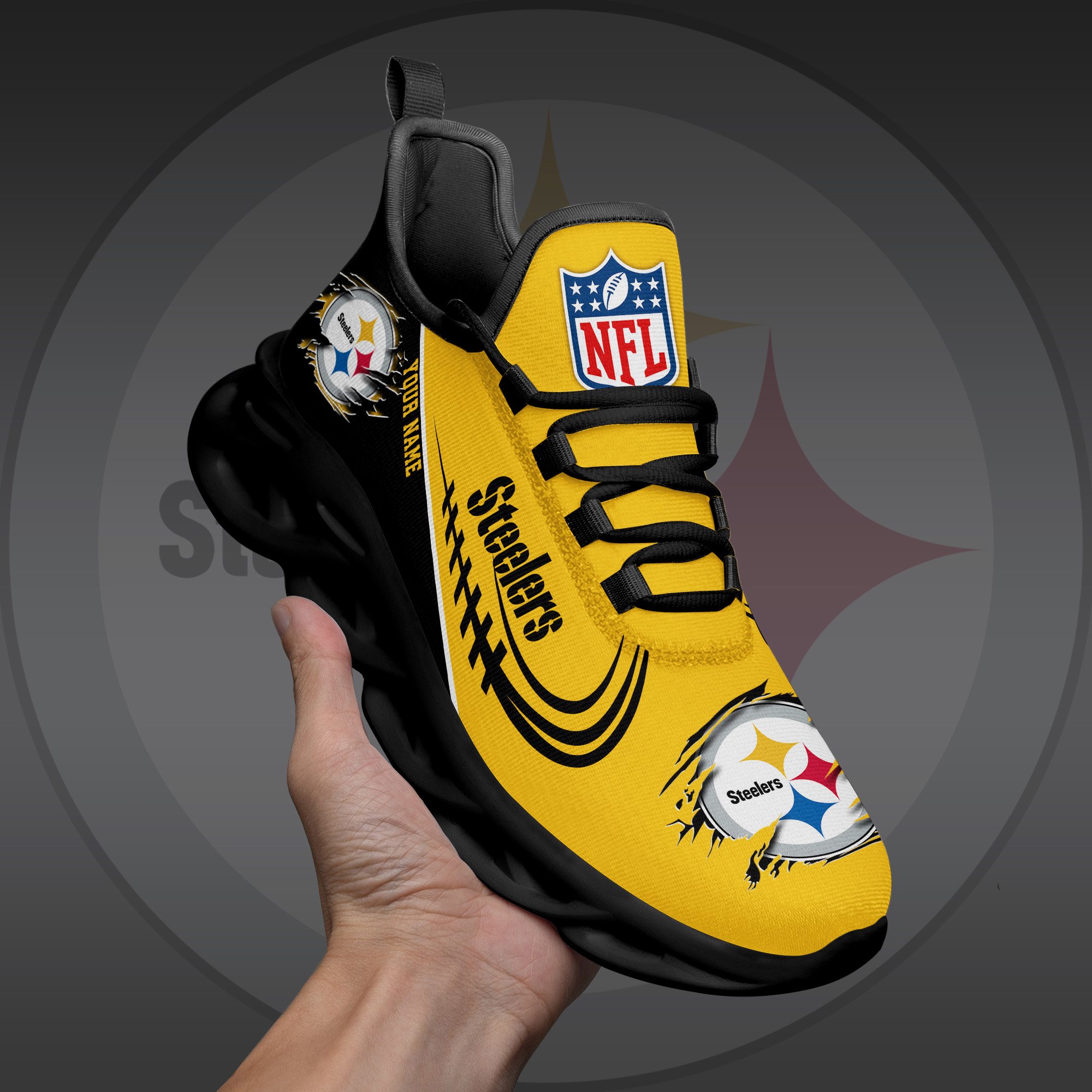 Pittsburgh Steelers Black Max Soul Shoes 2026 Versions Custom Name 003