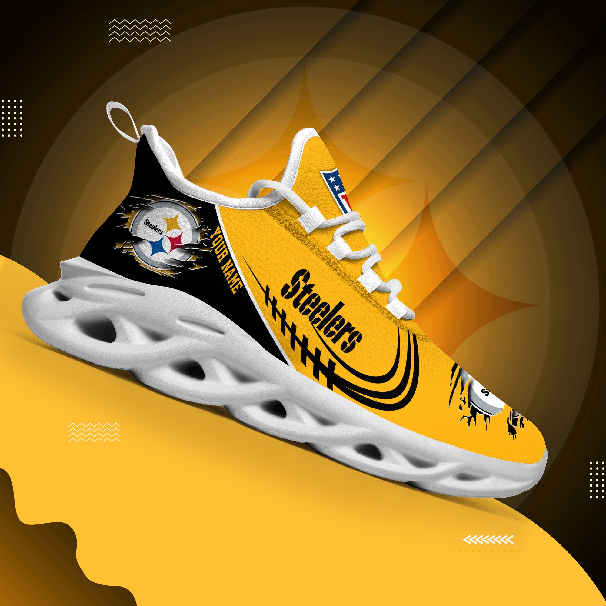 Pittsburgh Steelers Black Max Soul Shoes 2026 Versions Custom Name 003