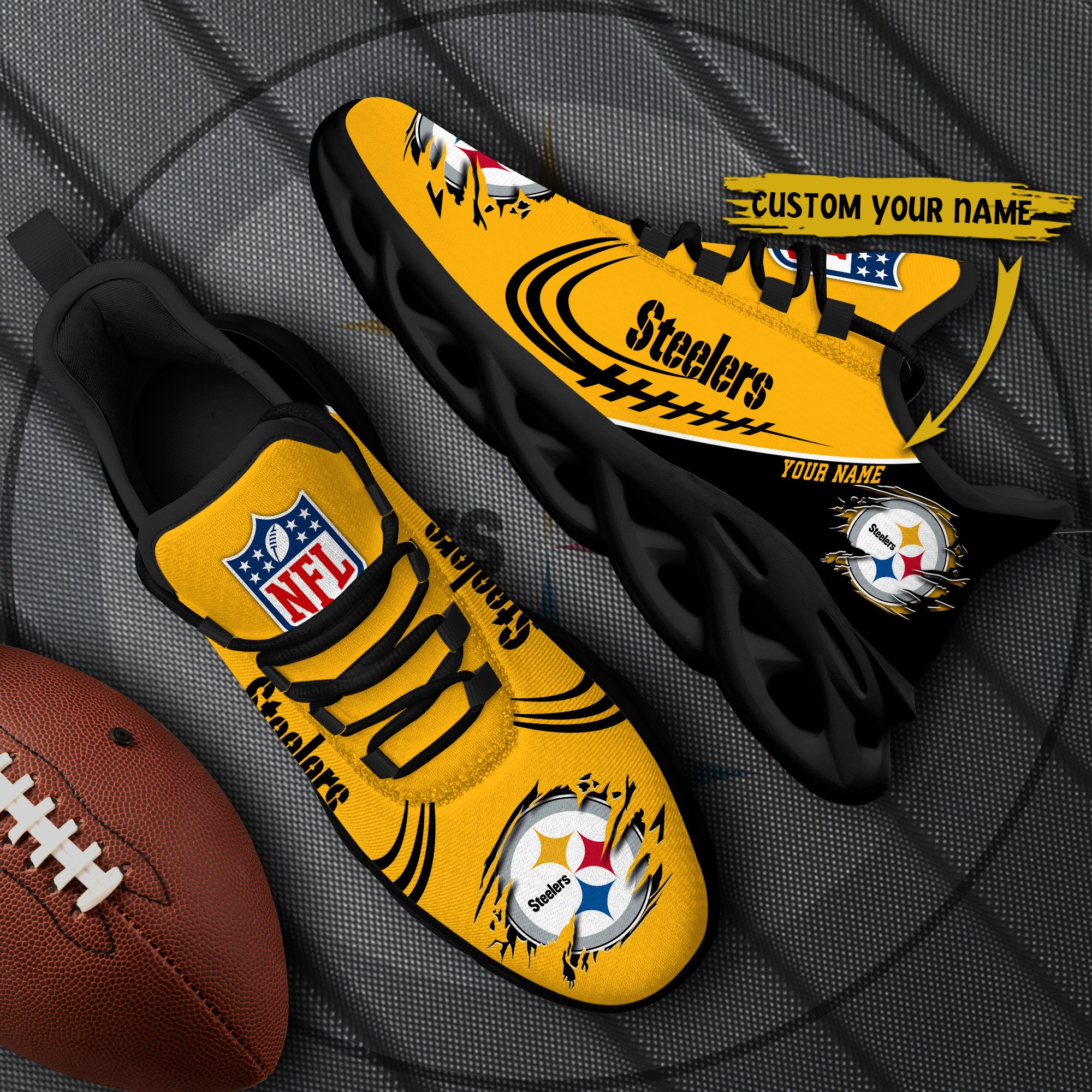 Pittsburgh Steelers Black Max Soul Shoes 2026 Versions Custom Name 003