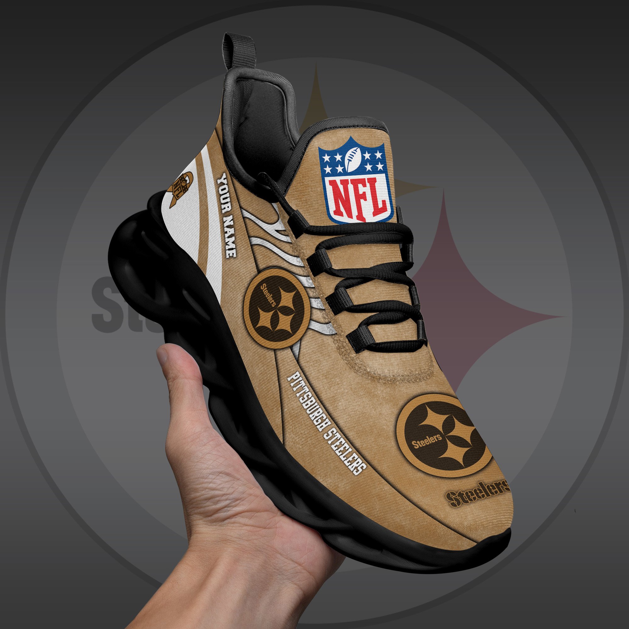 Pittsburgh Steelers Black Max Soul Shoes 2026 Versions Custom Your Name And Number 264
