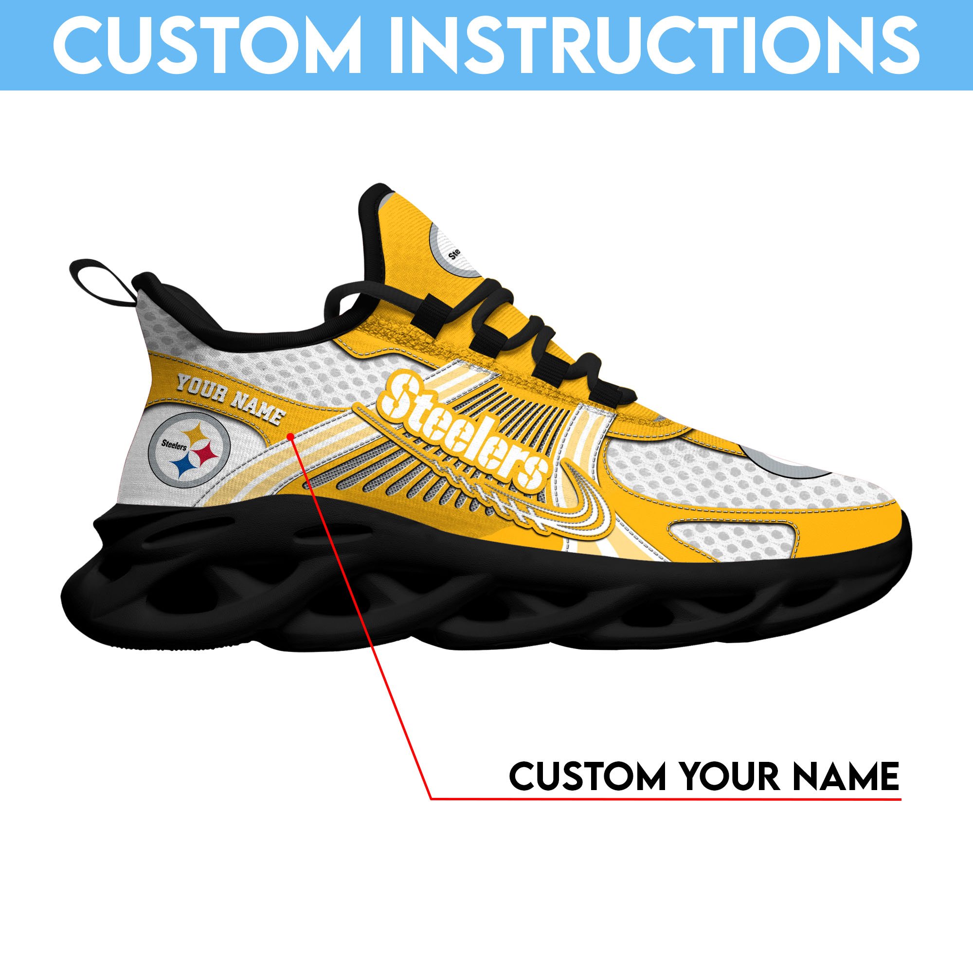 Pittsburgh Steelers Clunky Sneakers Custom Your Name, Sport Sneakers For Fans, Gifts For Sport Lovers, Gift For Dad ETRG-62453