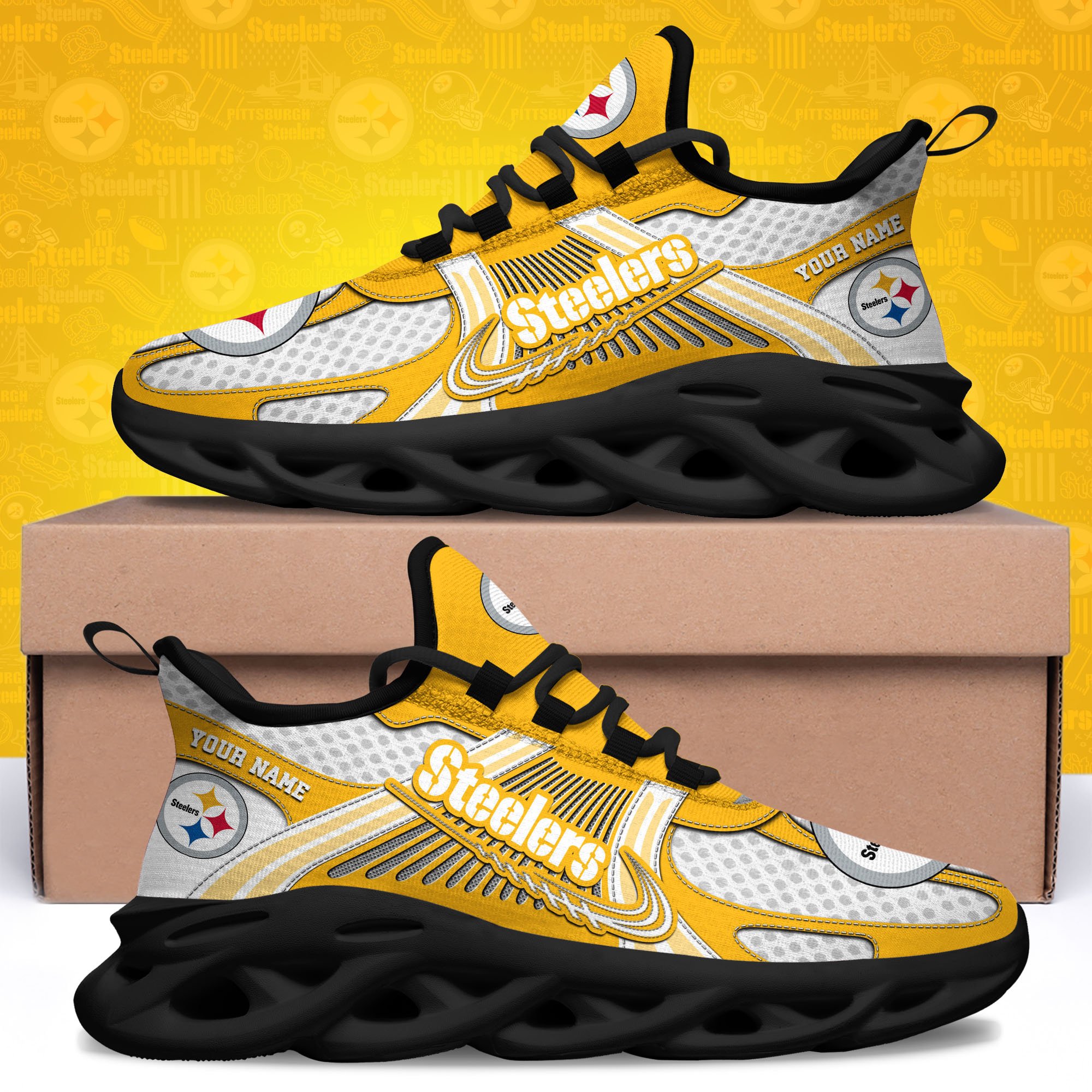 Pittsburgh Steelers Clunky Sneakers Custom Your Name, Sport Sneakers For Fans, Gifts For Sport Lovers, Gift For Dad ETRG-62453