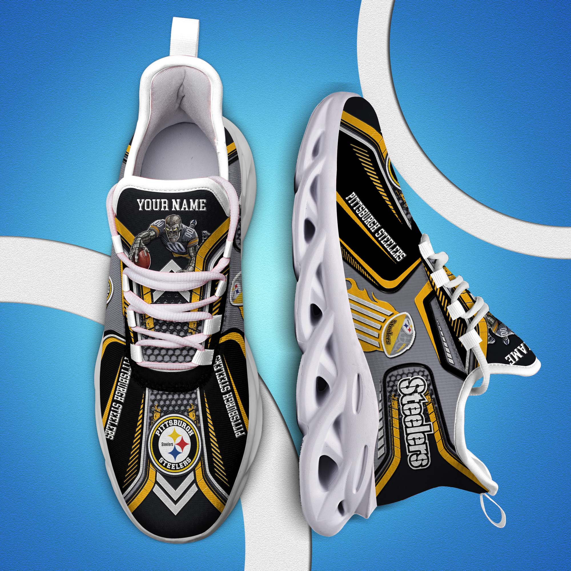 Pittsburgh Steelers White C Sneakers 2026 Version Personalized Your Name, Sport Sneakers , Sport Gifts PH605