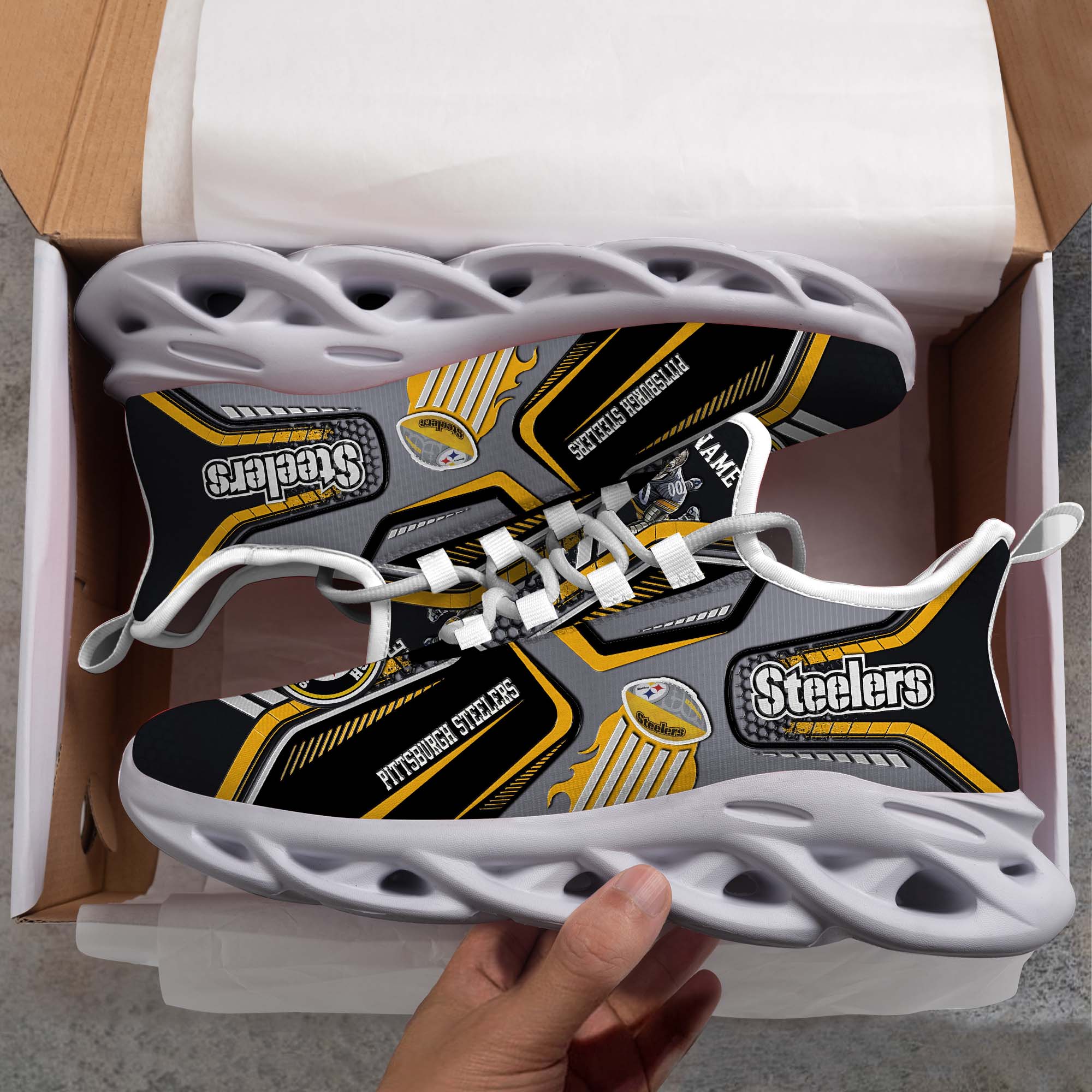 Pittsburgh Steelers White C Sneakers 2026 Version Personalized Your Name, Sport Sneakers , Sport Gifts PH605
