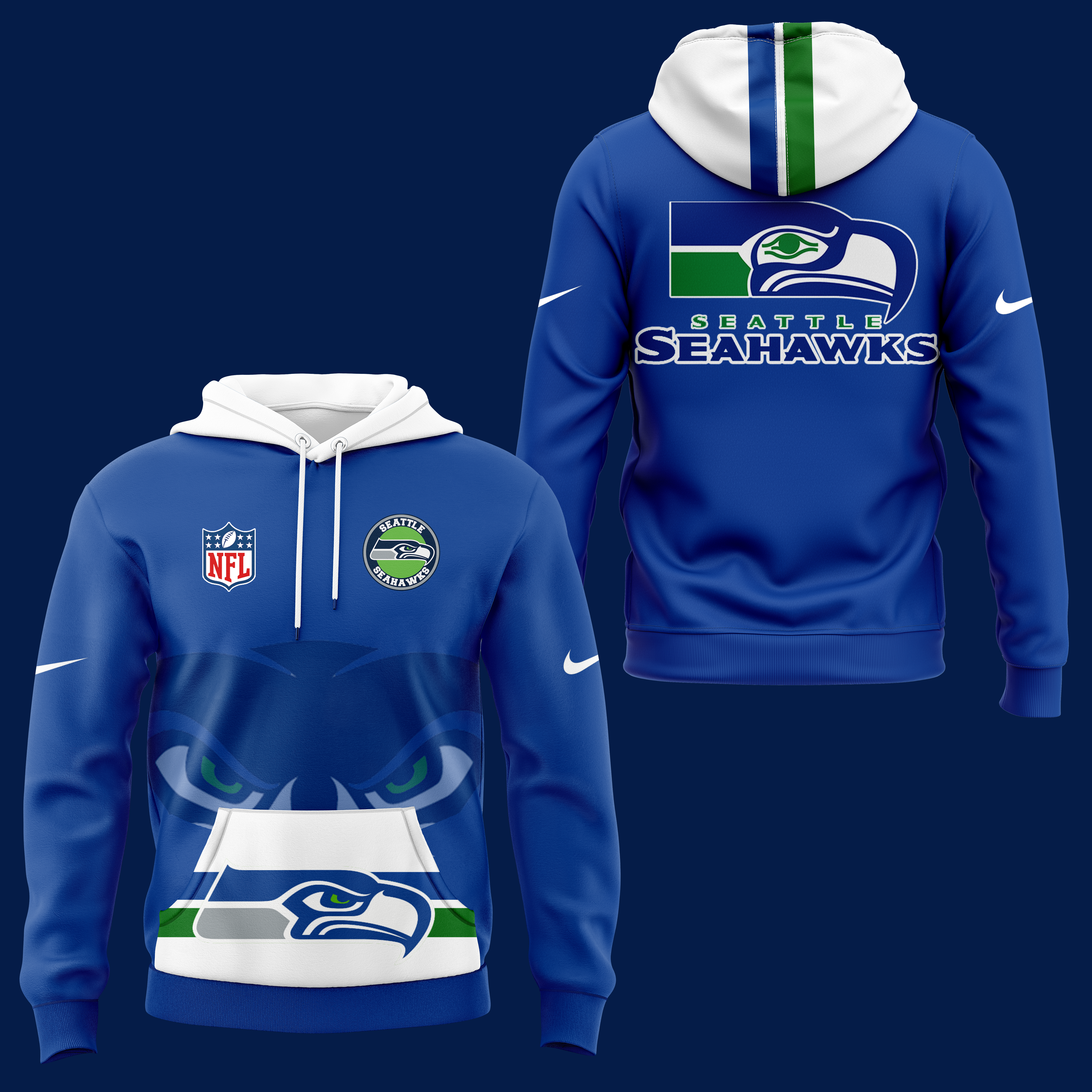 Royal Seattle Seahawks Throwback Game Hoodie