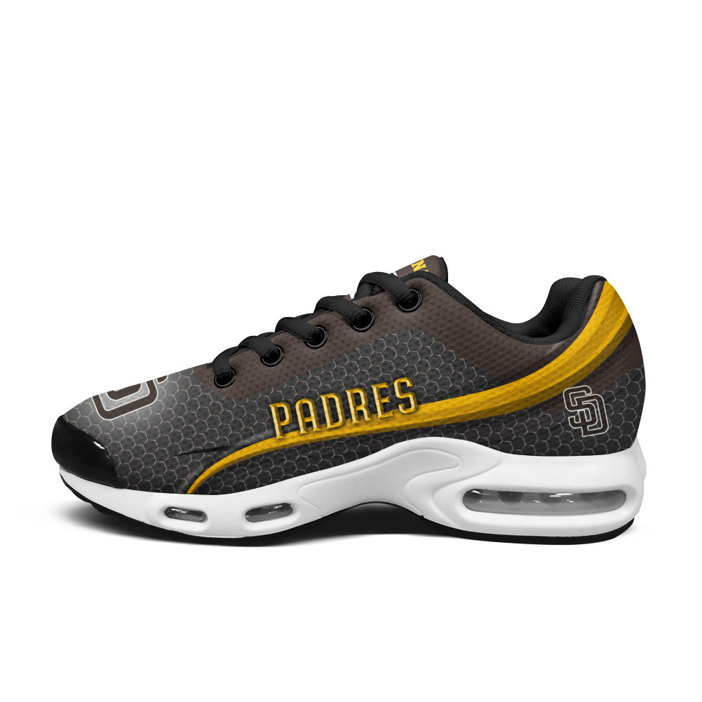 San Diego Padres Personalized Name Team Colors Wave Line Beehive Pattern TN Air Max Shoes Air Cushion Sneakers