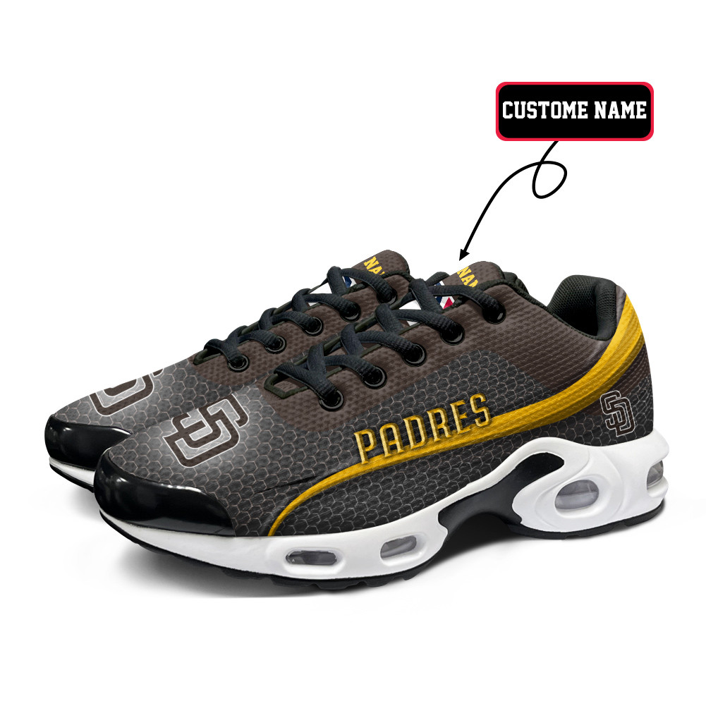 San Diego Padres Personalized Name Team Colors Wave Line Beehive Pattern TN Air Max Shoes Air Cushion Sneakers