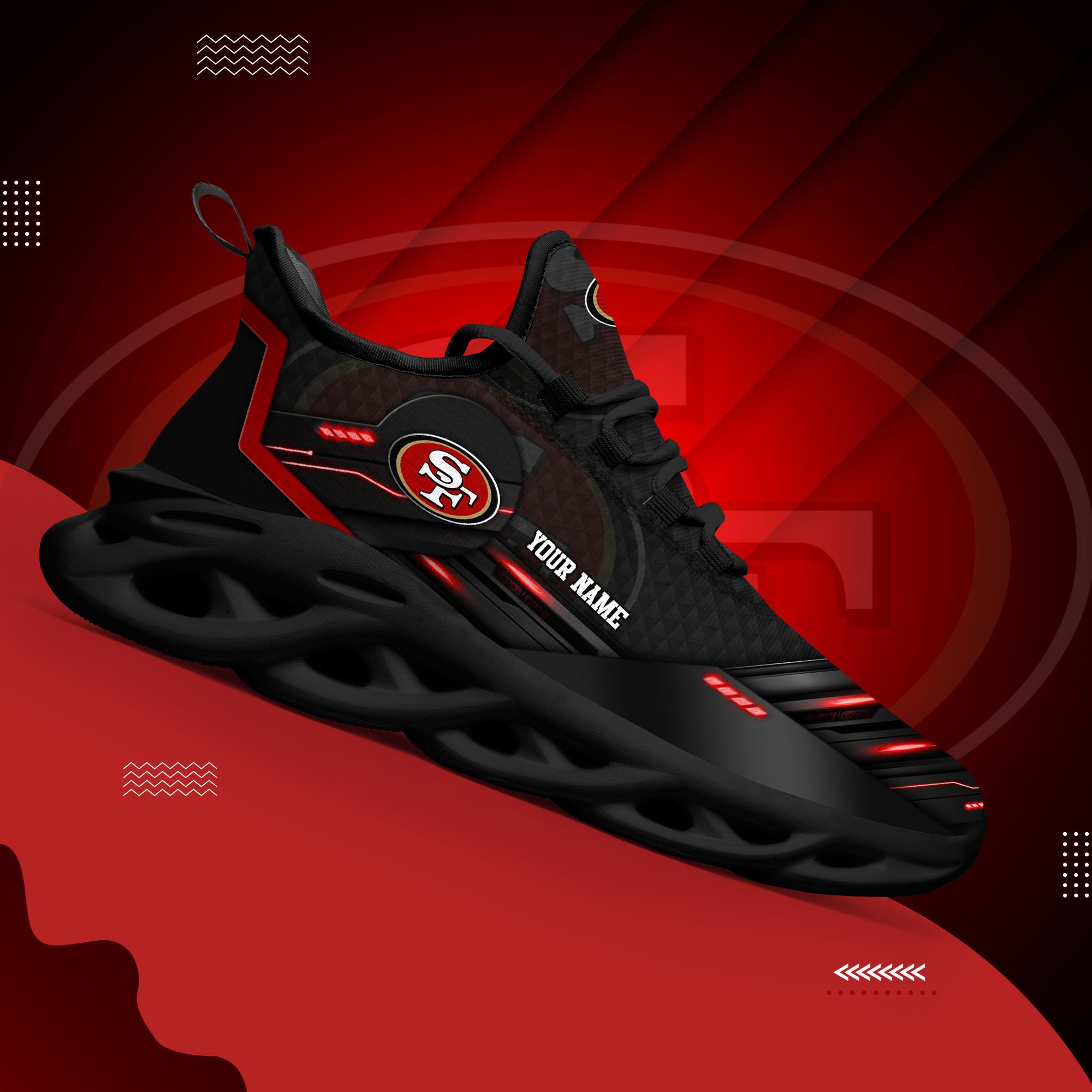 San Francisco 49Ers Black Clunky Sneaker Custom Name, Max Soul Shoes, Sport Gifts For Fan