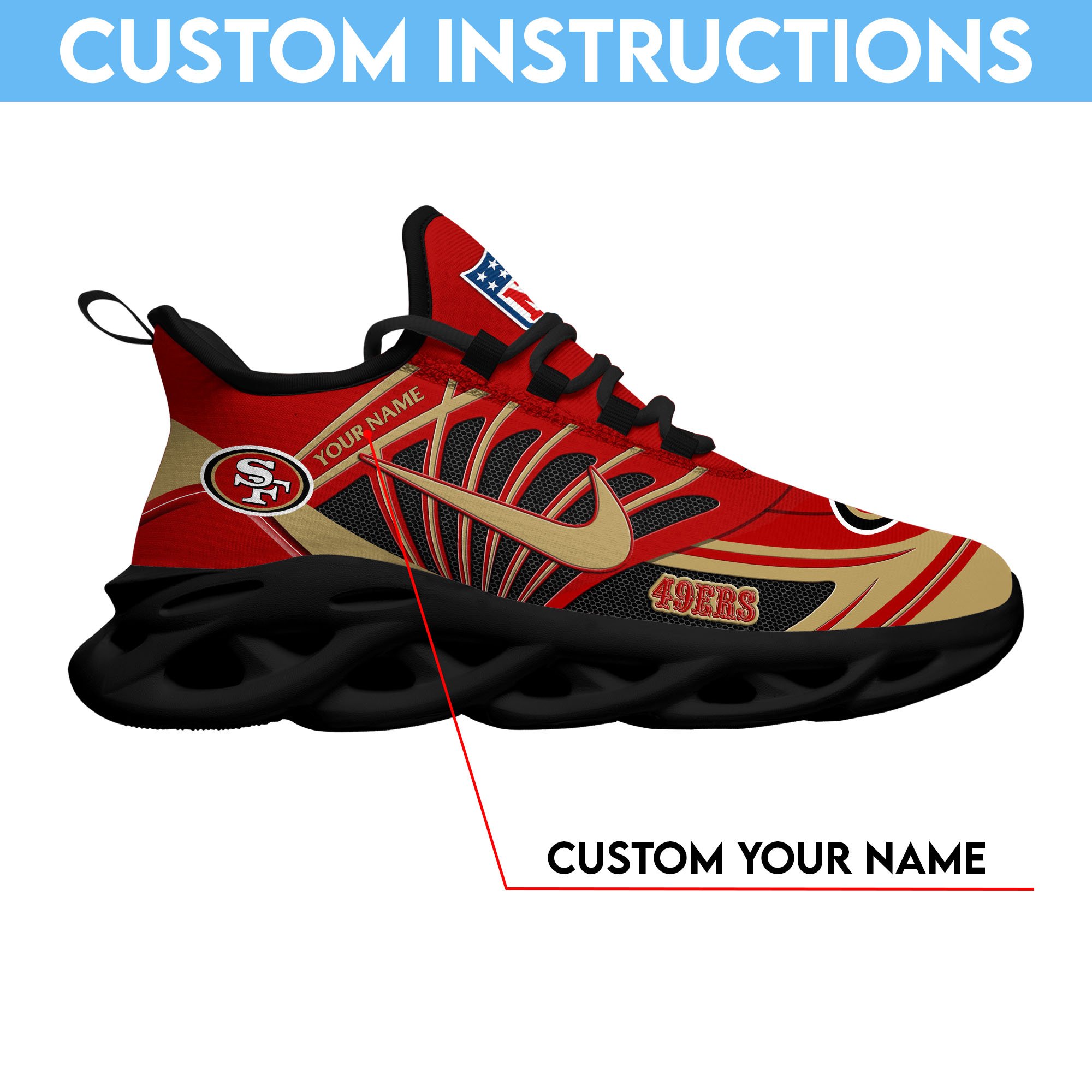 San Francisco 49Ers Black Max Soul Shoes 2026 Versions Custom Name 898