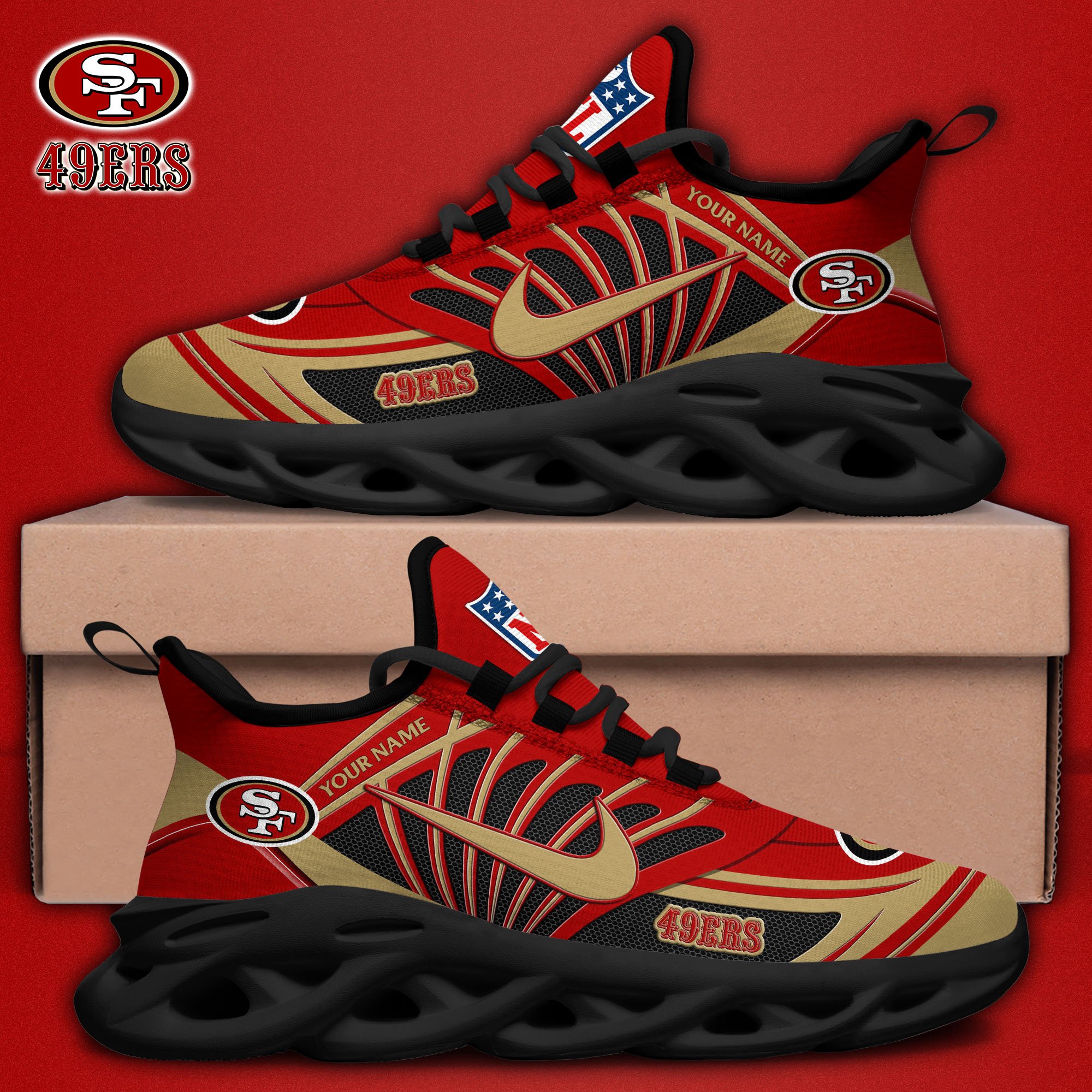 San Francisco 49Ers Black Max Soul Shoes 2026 Versions Custom Name 898