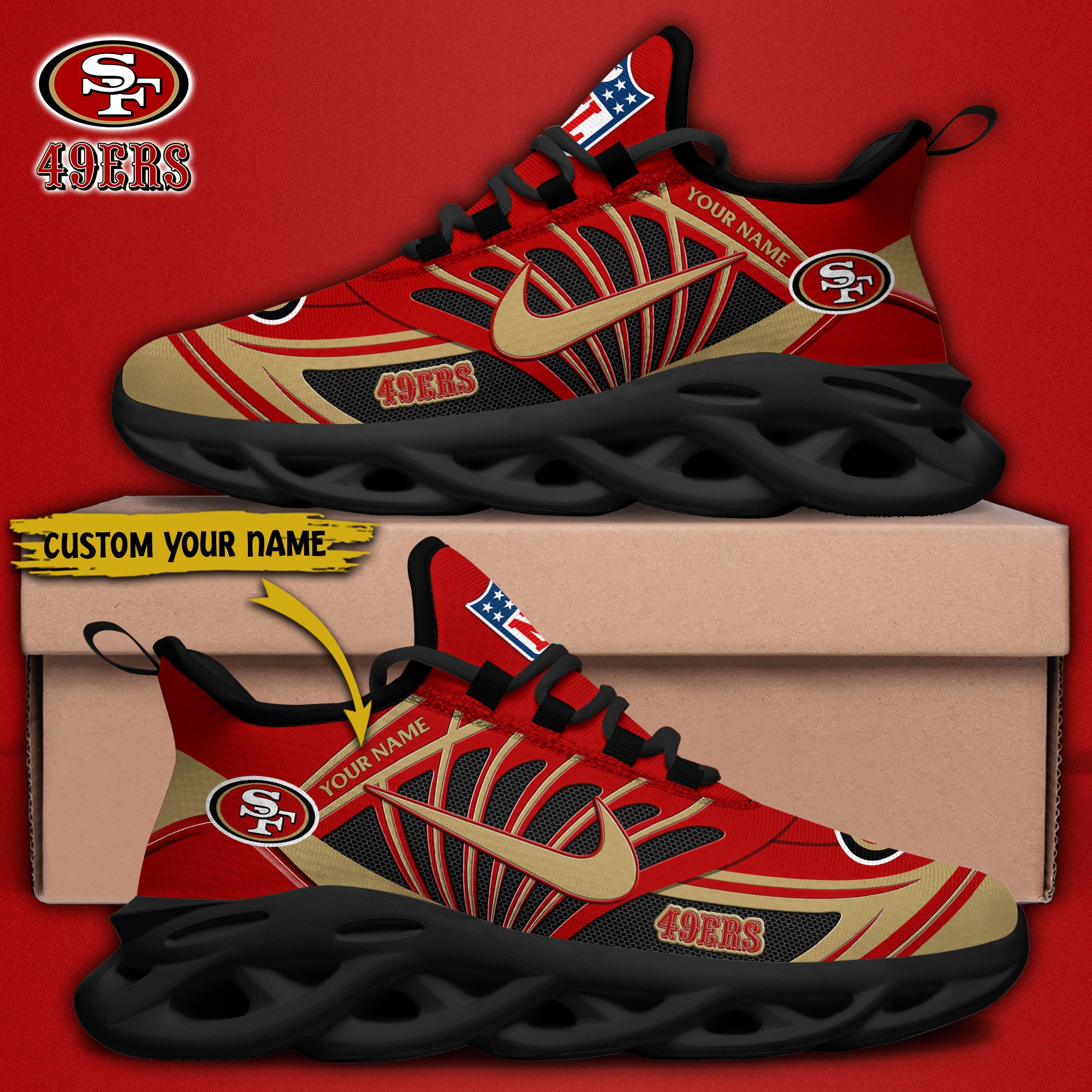 San Francisco 49Ers Black Max Soul Shoes 2026 Versions Custom Name 898