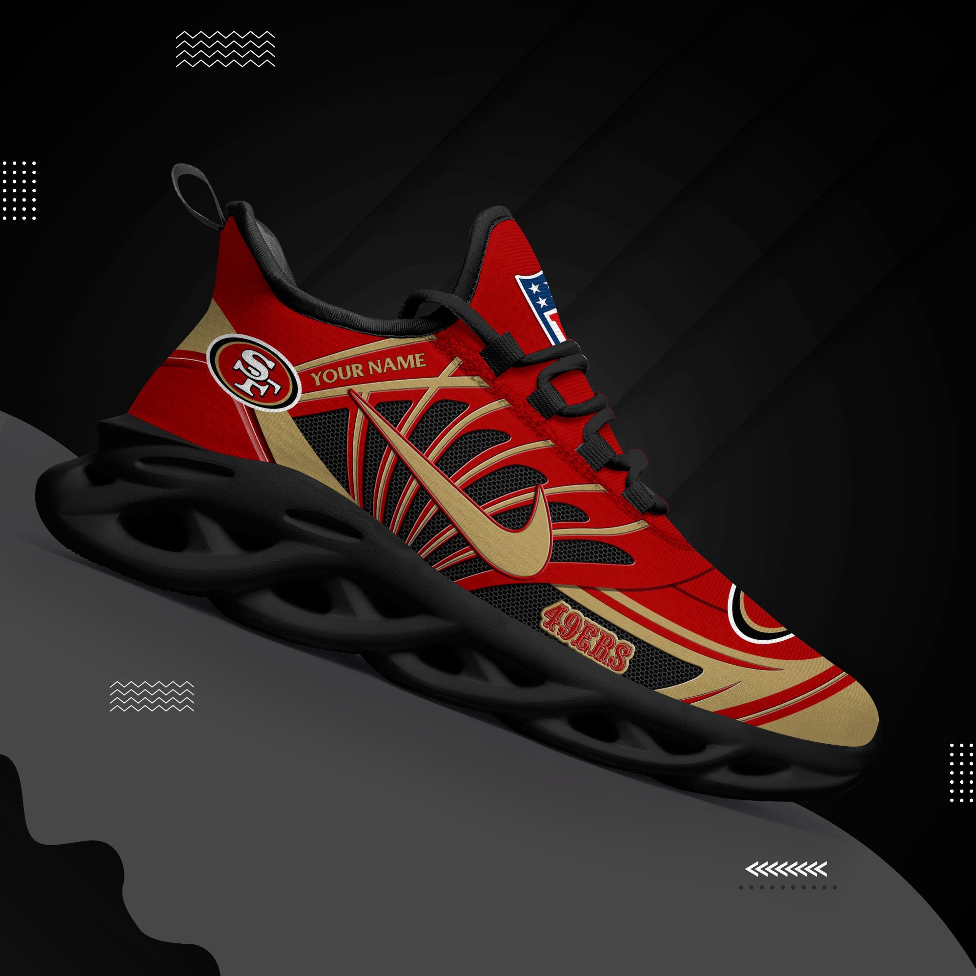 San Francisco 49Ers Black Max Soul Shoes 2026 Versions Custom Name 898