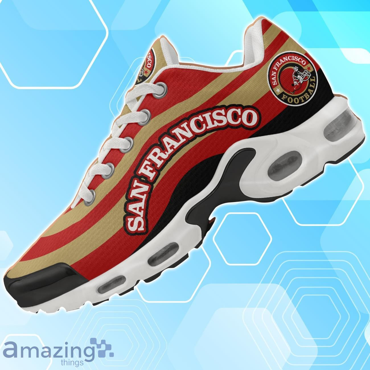 San Francisco 49ers Football Team Logo Colors Waves TN Air Max Shoes Air Cushion Sneakers